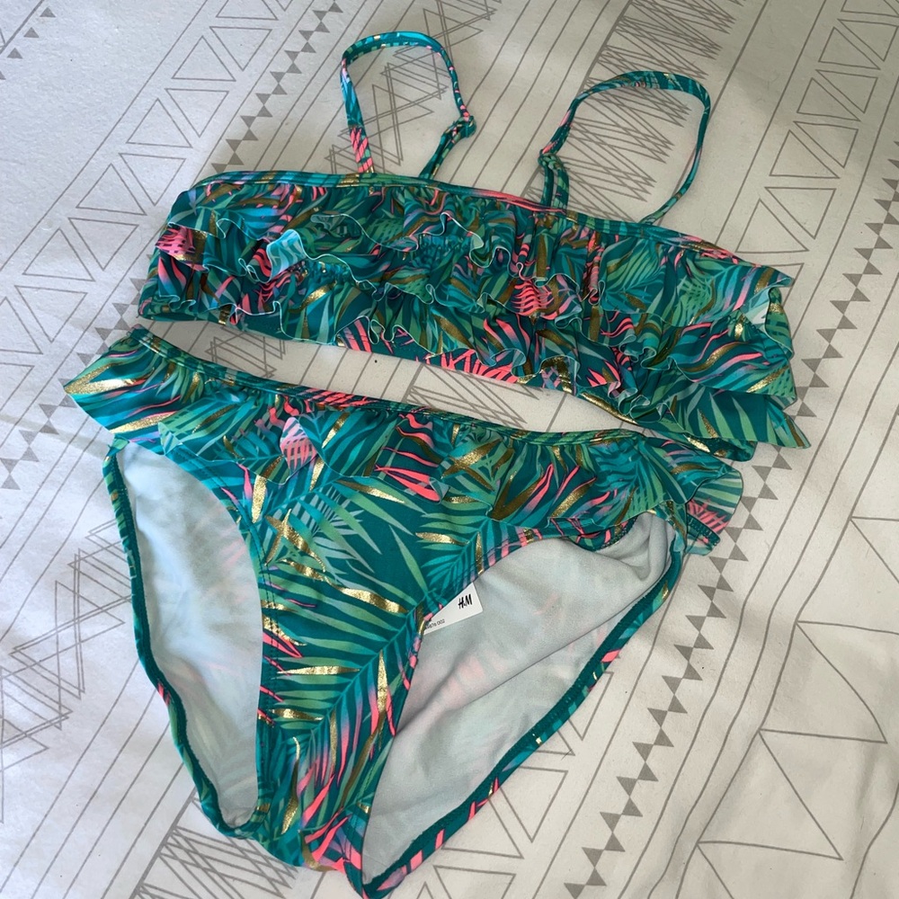 Tropical Leaf Print Girls Youth Bikin